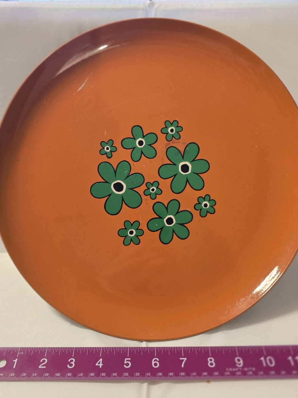Vintage Flower Power orange melamine serving platter/bar tray, made in Japan.
